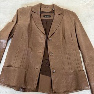 Ideology Brown Leather Tailored Button-Front Blazer